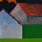 Dvě stodoly, olej na plátně, karton, 24 × 30 cm, 2008