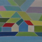 Dva domy u řeky, olej na plátně, 30 × 25 cm, 2012